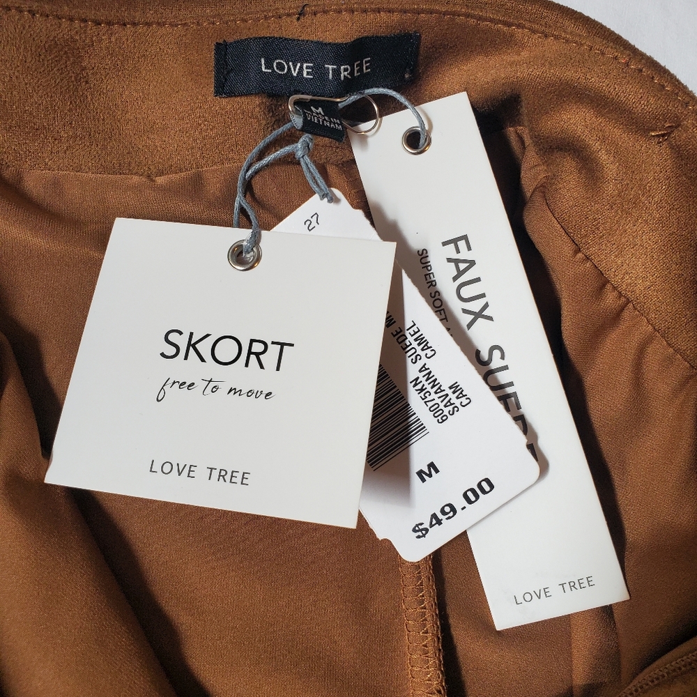 Love Tree Faux Suede Skort Brown Mini Skirt Shorts Size M / L NWT - Picture 5 of 6